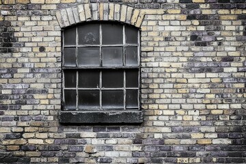 Rustic brick wall with small window close-up. AI generative