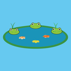 Obraz premium cute pond with lily pads and frogs.eps