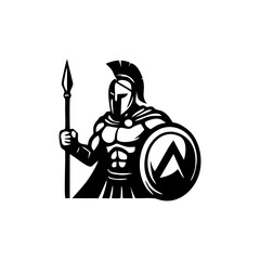 Ancient spartan warrior gladiator logo vector design for mascot illustration featuring battle ready helmet armor character concept drawing strong soldier symbol greek hero historical icon