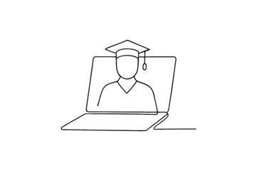 Laptop with graduate continuous one line drawing minimalism design