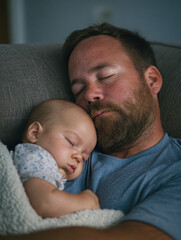 Father sleeping peacefully with baby