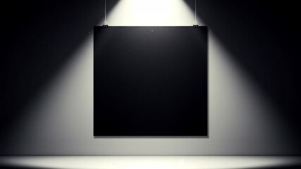 Minimalist black canvas under intensifying spotlight in dark gallery, subtle motion and shifting light - Powered by Adobe
