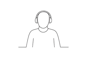 Fototapeta premium Student with headphones continuous one line drawing minimalism design