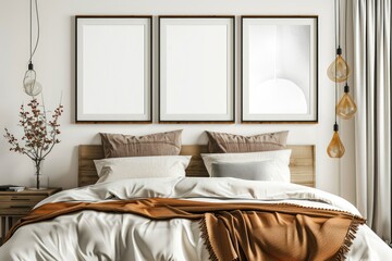 Ultra Hd Image of Interior Decor Setup with Bed and Frames on Wall