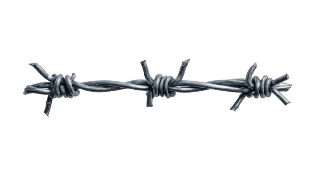 Barbed wire, sharp, metallic