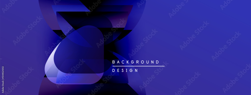 Poster Abstract blue design features overlapping shapes, gradients. Text reads background design. Modern, dynamic visual presentation.
