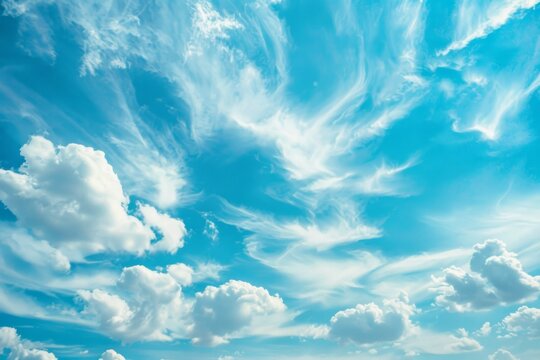 Photo of Toned blue cloudy sky in daytime. Background texture for backdrops or mapping