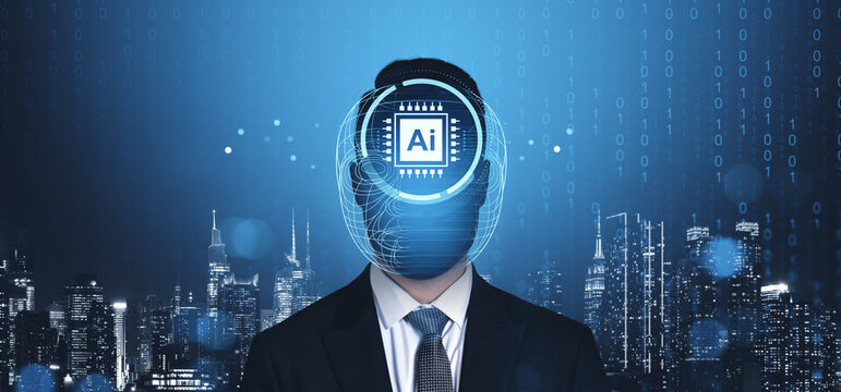 Futuristic AI technology concept showing a digital human figure