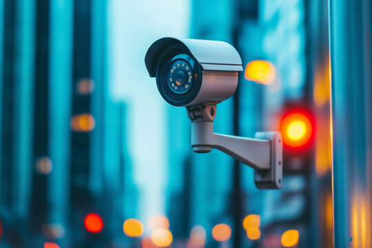 Modern surveillance camera monitoring urban environment