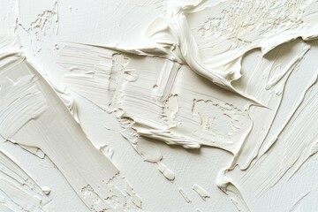 Photo of Many rough white smears of acrylic oil paint on flat surface. Background texture for backdrops or mapping