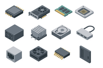Isometric electronic components including gpu, ram, and cpu socket