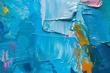 Photo of Many rough blue smears of acrylic oil paint on flat surface. Background texture for backdrops or mapping