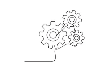 Gear Mechanism continuous one line drawing minimalism design