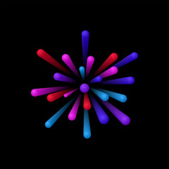 Shining rays on dark background. Holiday firework effect.