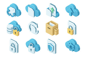 Cloud computing security icons with data protection and backup symbols