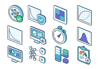 Data analysis icons collection featuring graphs and diagrams