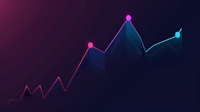 A line graph with a slight dip, followed by a steeper upward trajectory. Economic Recovery. Vector icon style, colorful icon, cinematic photography