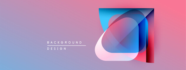 Abstract geometric design. Layers create vibrant color transitions, purple to blue to pink. Modern aesthetic, clean presentation.