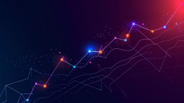 A line graph with a slight dip, followed by a steeper upward trajectory. Economic Recovery. Vector icon style, colorful icon, cinematic photography