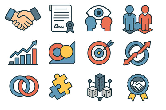 Business icons for success and strategy - growth, collaboration, targets
