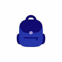 Flattened illustration of a dark blue backpack.  Simple, stylized design with a zipper and handle