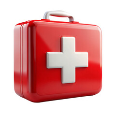 Obraz premium Red First Aid Kit Box White Cross Medical Emergency Supplies Case isolated on a transparent background