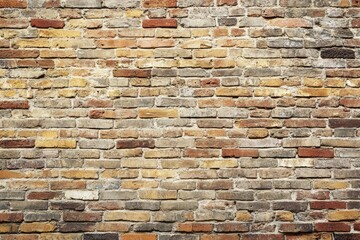 Rustic brick wall with weathered texture and aging mortar. AI generated