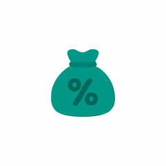 Teal money bag with a percentage symbol