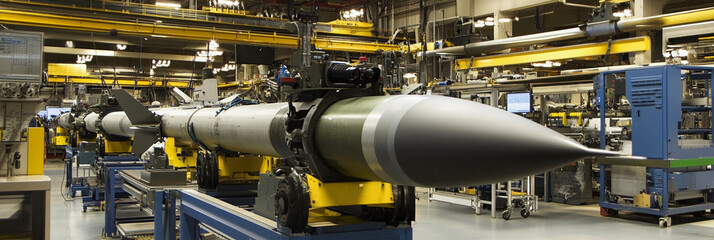 Advanced missile assembly line in high-tech facility Generative AI
