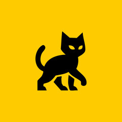 Black cat silhouette on a yellow background