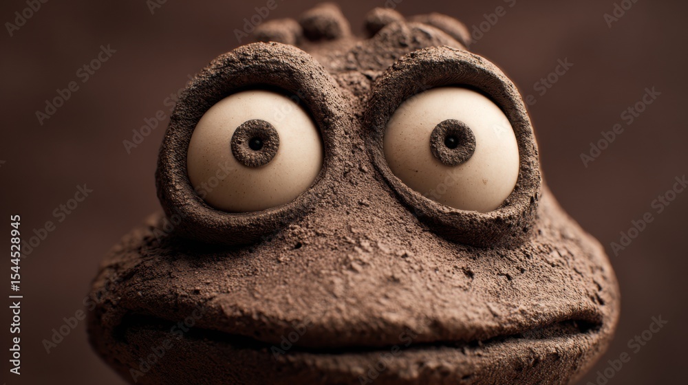 Poster Clay Character With Wide Eyes Stands out Against a Minimal Background, Capturing Attention With Its Unique Expression and Charm