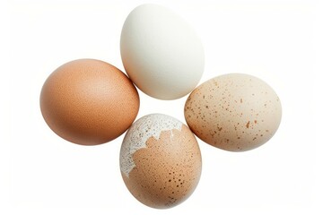 Assorted eggs on white background. AI generated