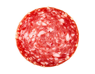 Freshly sliced salami in a round shape.