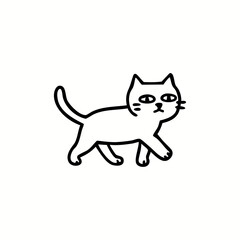 Simple black line drawing of a cartoon cat walking