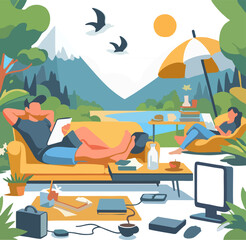 Obraz premium Digital Detox Concept – Flat Vector of Tech-Free Lifestyle