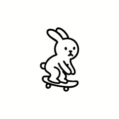 Simple line art of a cartoon rabbit riding a skateboard
