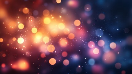 Fototapeta premium Blurred bokeh lights in orange and blue, small glitter specks. Great for festive backgrounds, overlays or abstract designs.