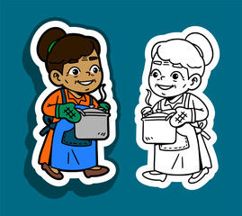 Cartoon Grandma Cooking in the Kitchen