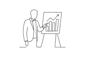 Person pointing to chart continuous one line drawing minimalism design