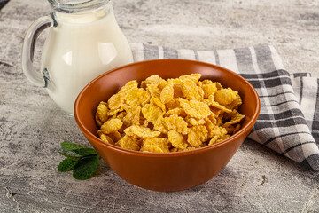 Corn flakes with milk for breakfast