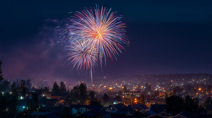 Fototapeta premium Colorful fireworks over city at night