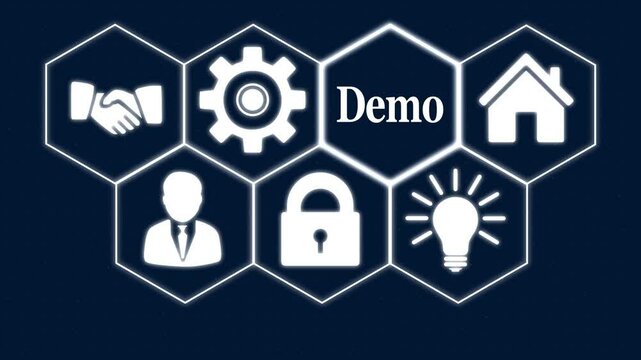 A Business Demo concept. Hi tech motion graphic background, white flickering dots on dark background .
