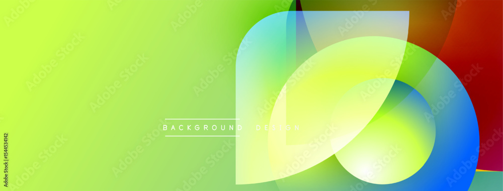 Poster Bright abstract background. Overlapping colorful shapes create dynamic visual effect. Gradient transitions, smooth curves, modern design elements.