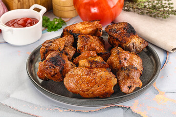 Grilled pork neck meat shashlik