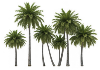 Tropical palm trees cluster isolated on transparent background