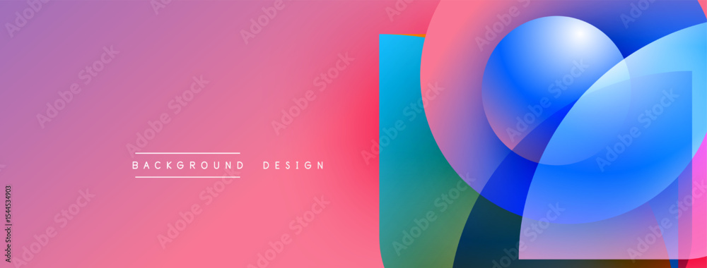 Poster Abstract pink gradient background. Overlapping blue circles create modern visual effect. Text reads background design. Simple, clean composition.