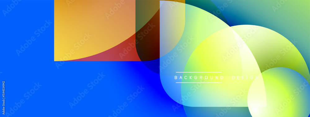 Poster Abstract geometric shapes overlap. Vivid colors blend, creating dynamic visual effect. Modern design suitable for backgrounds.
