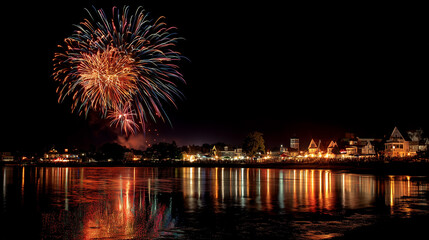 Night fireworks over town