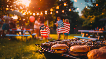Patriotic outdoor barbecue scene