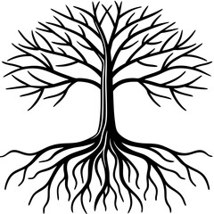 Tree Roots Spreading Outward – Thin Intertwining Line Art Illustration